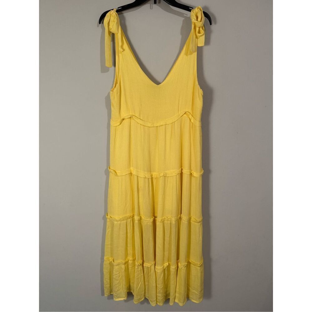 Illa Illa Yellow Tie Strap Maxi Tiered Ruffle Midi Sun Dress M